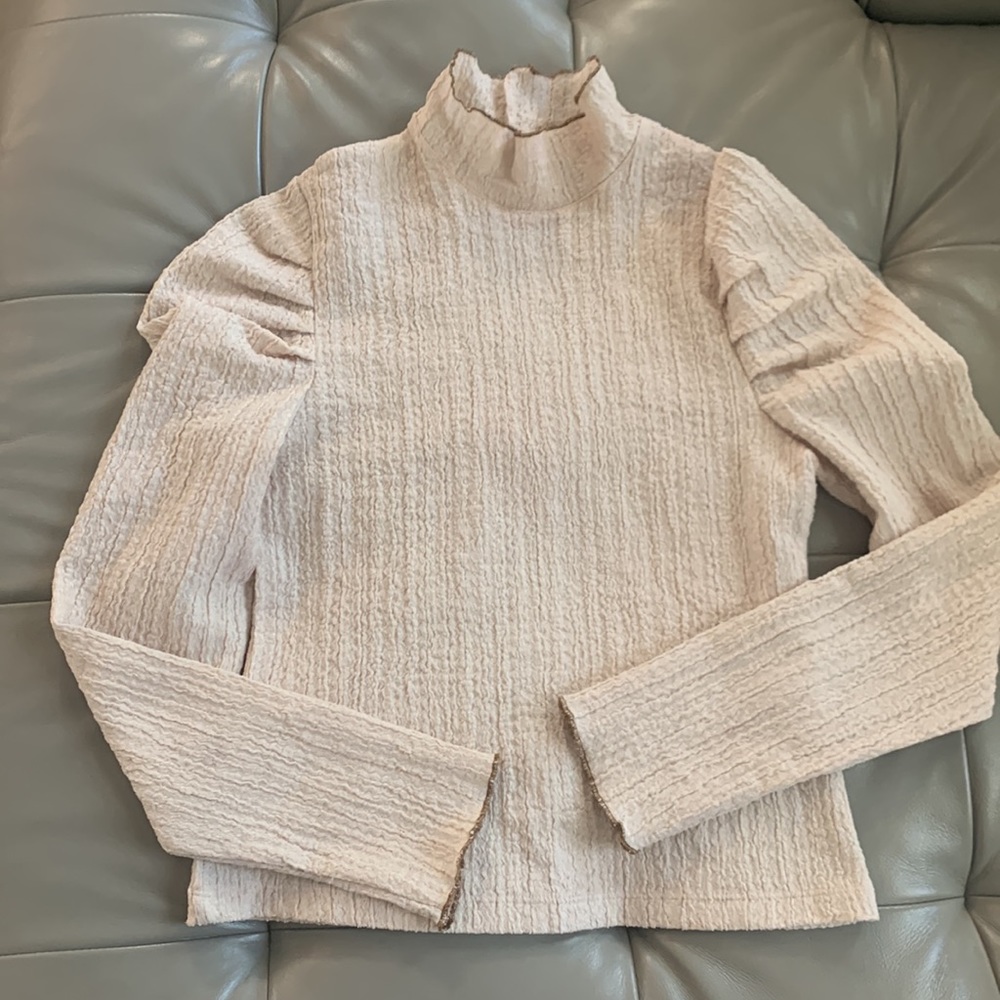 Free People Ela Puff sleeve Turtleneck top in taupe - Picture 2 of 9